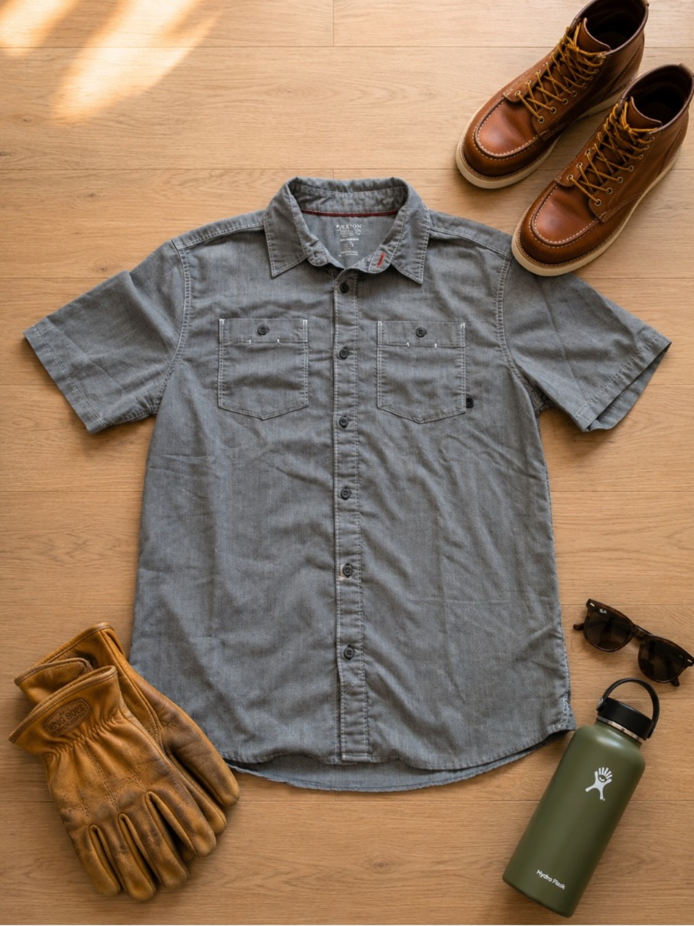 Mountain Hardwear Workwear Short Sleeve Button-Down Shirt Gray Men M Outdoor
